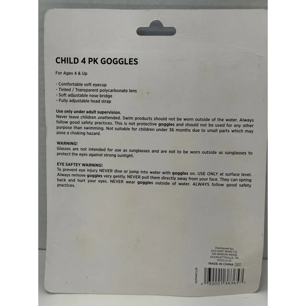 Swimgear Child Swim Goggles 4 Pack Multicolor Adjustable‎ Latex Free Ages 4+ NEW